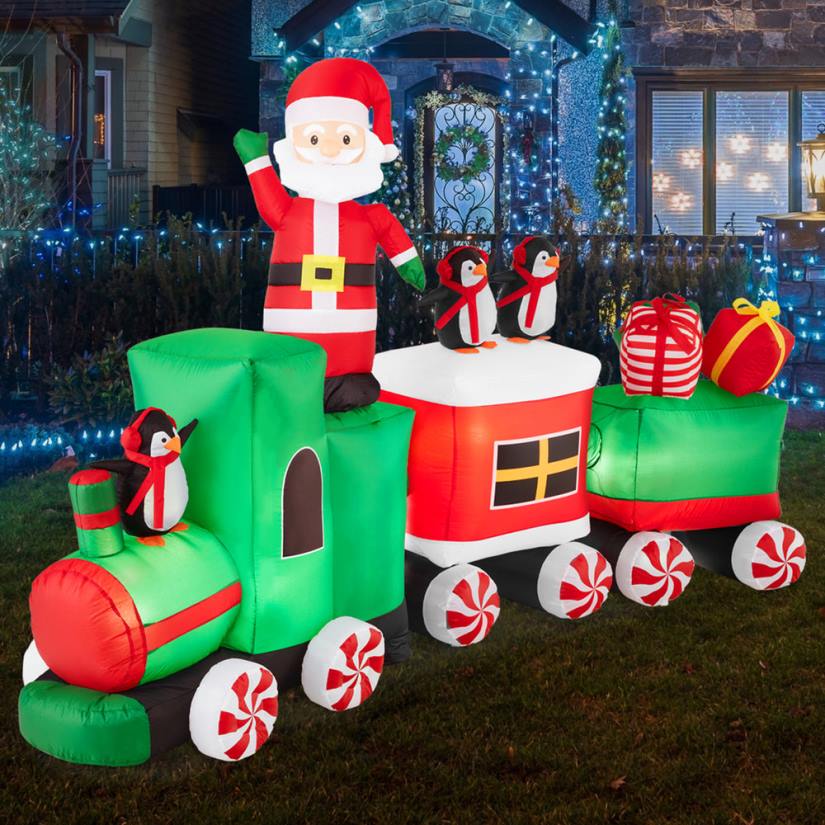 4LT2263 Multicolor Best Choice Products Pre-lit Inflatable Christmas Train & Animated Santa Claus