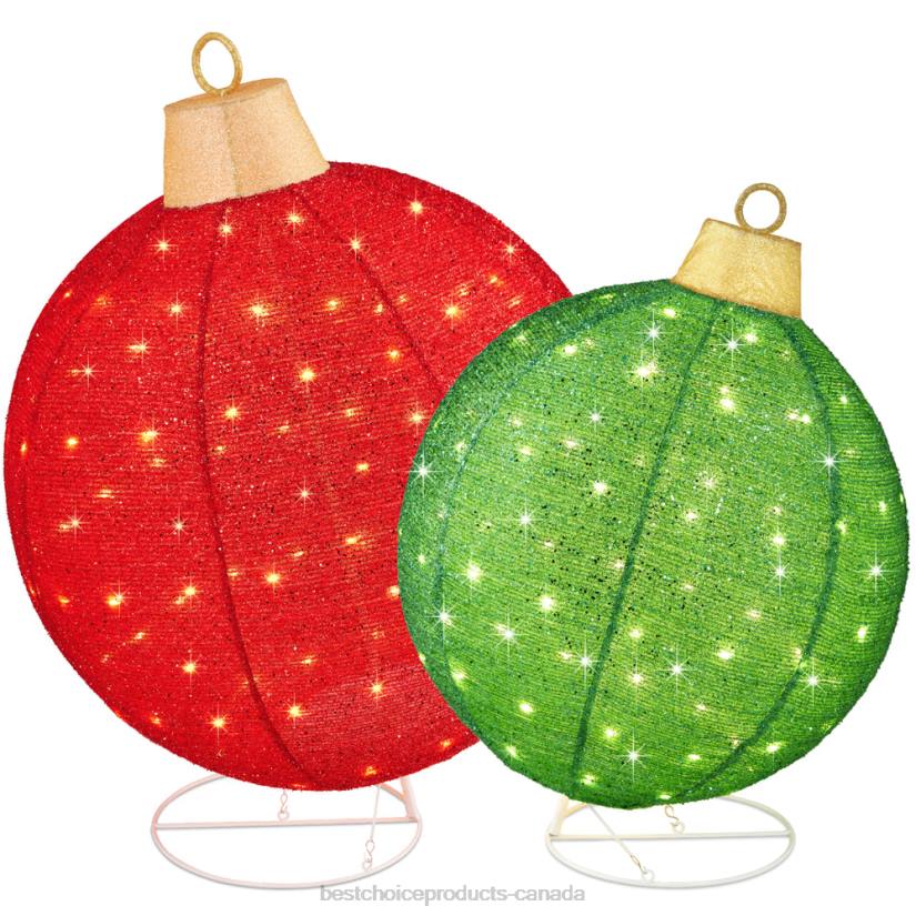4LT2264 Red/Green Best Choice Products 2pc Lighted Pop-Up Christmas Ornaments Decoration w/ 180 LED Lights, Stand
