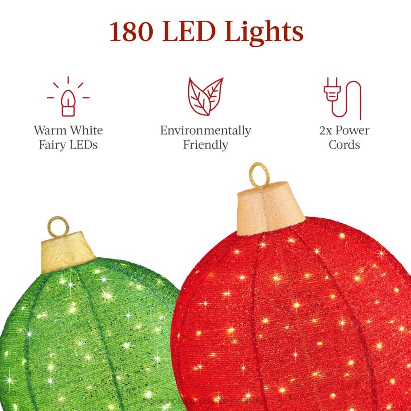 4LT2264 Red/Green Best Choice Products 2pc Lighted Pop-Up Christmas Ornaments Decoration w/ 180 LED Lights, Stand