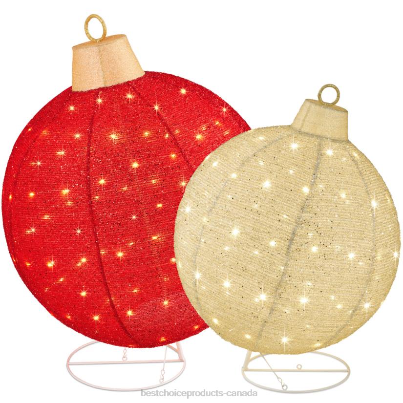 4LT2265 Red/Gold Best Choice Products 2pc Lighted Pop-Up Christmas Ornaments Decoration w/ 180 LED Lights, Stand