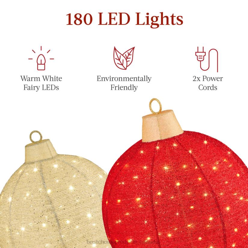 4LT2265 Red/Gold Best Choice Products 2pc Lighted Pop-Up Christmas Ornaments Decoration w/ 180 LED Lights, Stand
