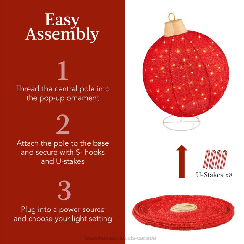 4LT2265 Red/Gold Best Choice Products 2pc Lighted Pop-Up Christmas Ornaments Decoration w/ 180 LED Lights, Stand