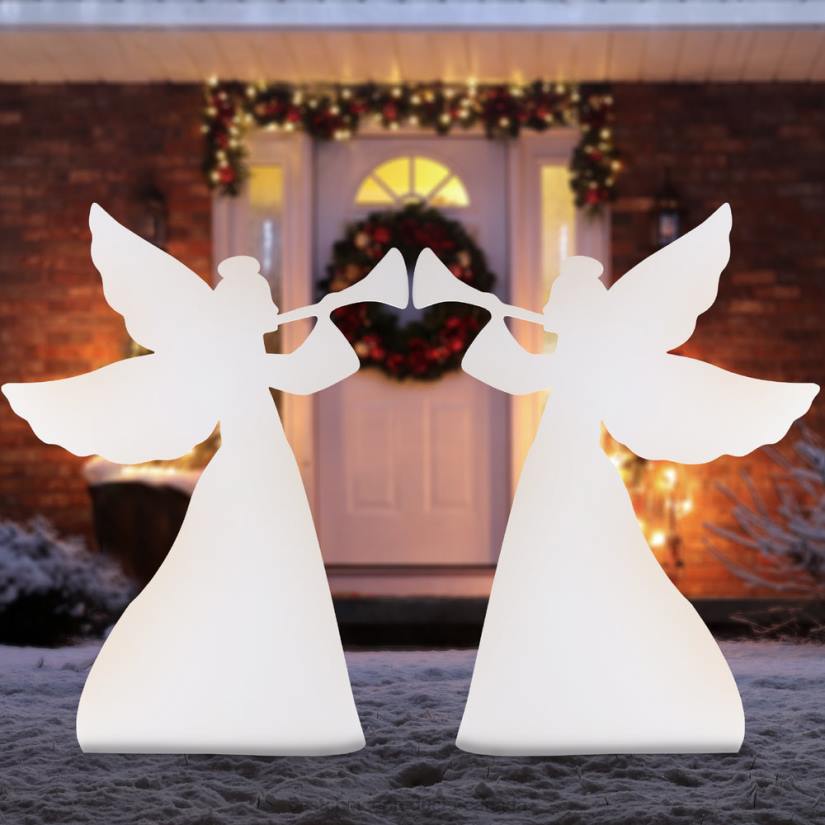 4LT231 White Best Choice Products Set of 2 Christmas Angel Yard Decorations w/ Weather-Resistant PVC