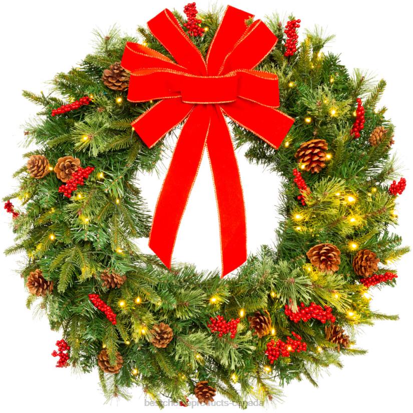 4LT239 Beauty Best Choice Products Pre-Lit Battery Powered Christmas Wreath w/ Lights, PVC Tips, Ribbon
