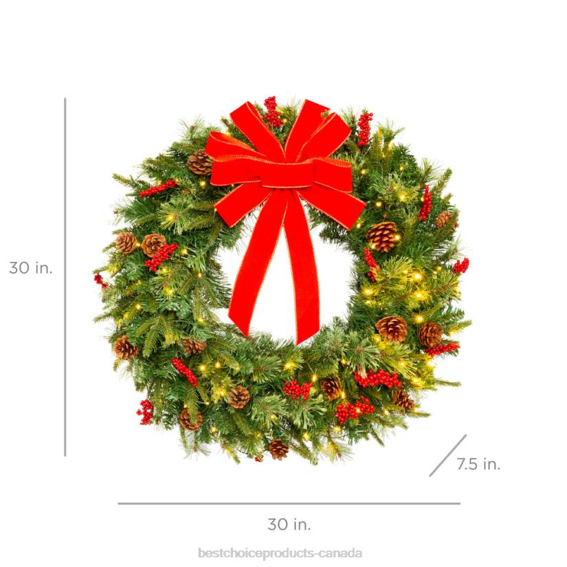 4LT239 Beauty Best Choice Products Pre-Lit Battery Powered Christmas Wreath w/ Lights, PVC Tips, Ribbon