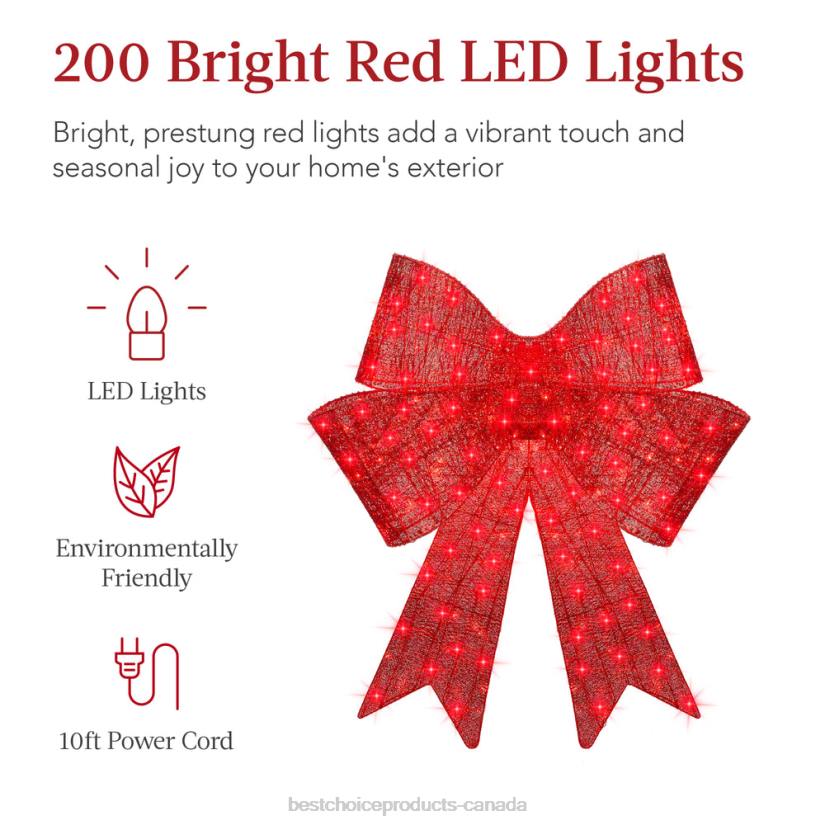 4LT240 Red Best Choice Products Pre-Lit Large Christmas Bow Decoration, Holiday Decor w/ 8 Functions