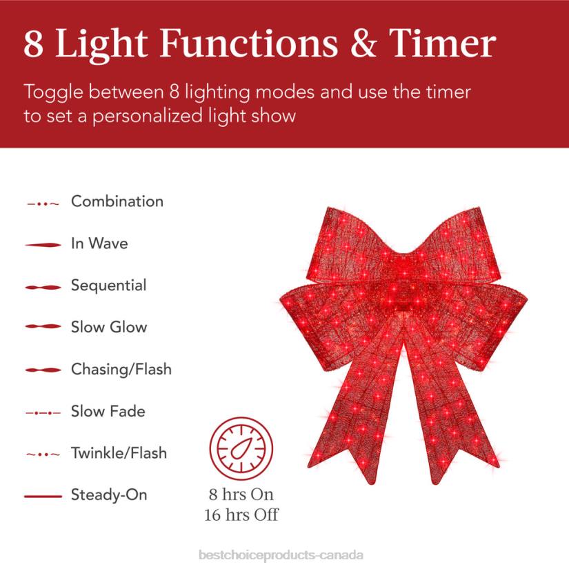 4LT240 Red Best Choice Products Pre-Lit Large Christmas Bow Decoration, Holiday Decor w/ 8 Functions
