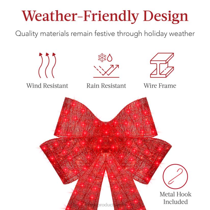 4LT240 Red Best Choice Products Pre-Lit Large Christmas Bow Decoration, Holiday Decor w/ 8 Functions