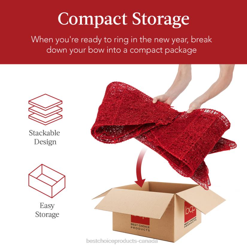 4LT240 Red Best Choice Products Pre-Lit Large Christmas Bow Decoration, Holiday Decor w/ 8 Functions