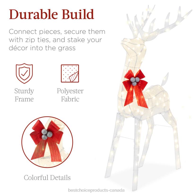 4LT246 White Best Choice Products Lighted Christmas Reindeer & Sleigh Outdoor Decor Set w/ LED Lights