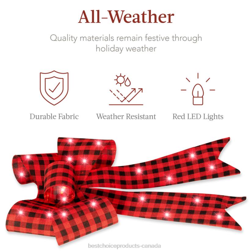 4LT260 Plaid Best Choice Products Set of 3 Pre-Lit Christmas Bow Decoration, LED Holiday Decor w/ 8 Functions