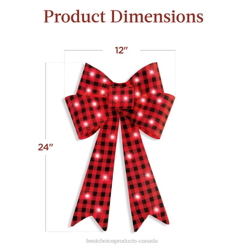 4LT260 Plaid Best Choice Products Set of 3 Pre-Lit Christmas Bow Decoration, LED Holiday Decor w/ 8 Functions