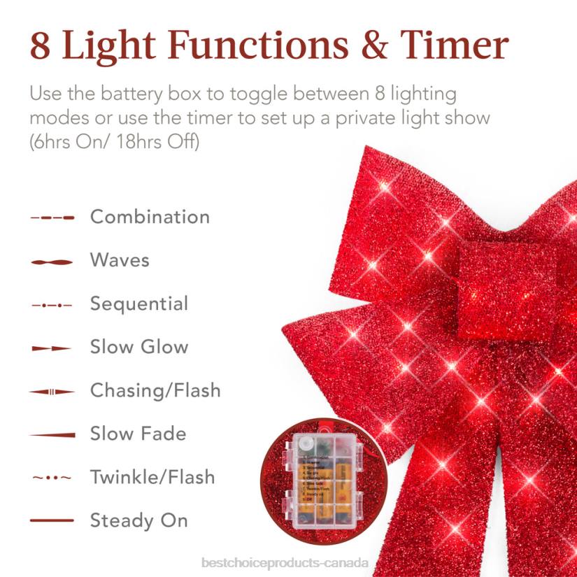 4LT261 Red Best Choice Products Set of 3 Pre-Lit Christmas Bow Decoration, LED Holiday Decor w/ 8 Functions
