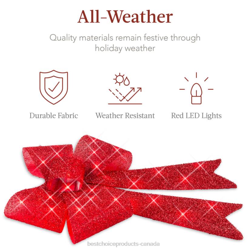 4LT261 Red Best Choice Products Set of 3 Pre-Lit Christmas Bow Decoration, LED Holiday Decor w/ 8 Functions