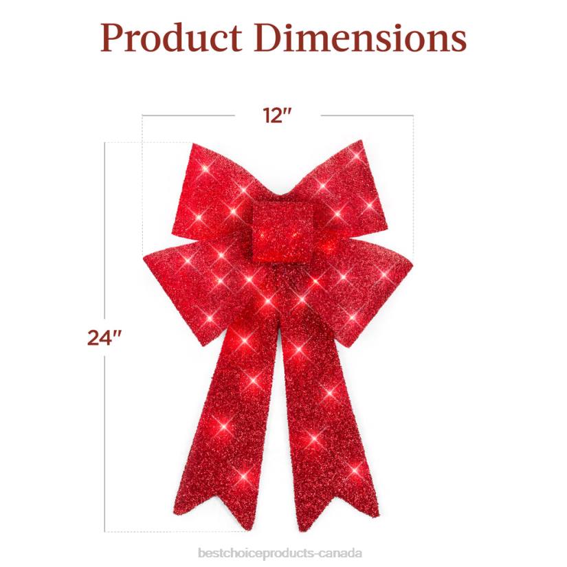 4LT261 Red Best Choice Products Set of 3 Pre-Lit Christmas Bow Decoration, LED Holiday Decor w/ 8 Functions