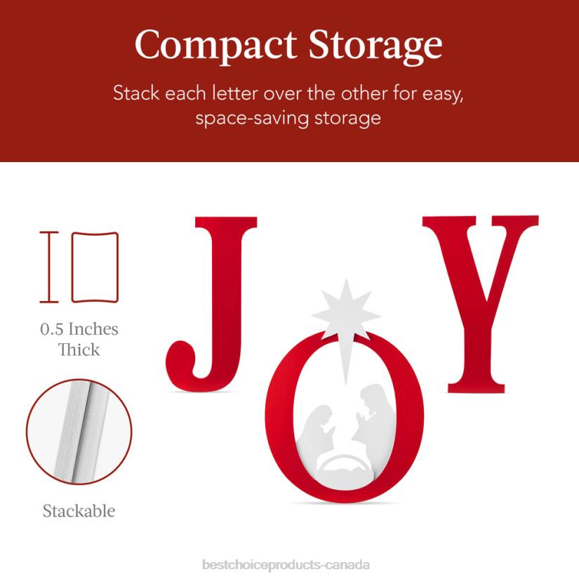 4LT263 Red/White Best Choice Products 3-Piece Christmas JOY Nativity Yard Decoration w/ Ground Stakes