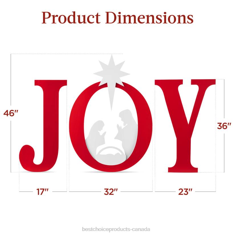 4LT263 Red/White Best Choice Products 3-Piece Christmas JOY Nativity Yard Decoration w/ Ground Stakes