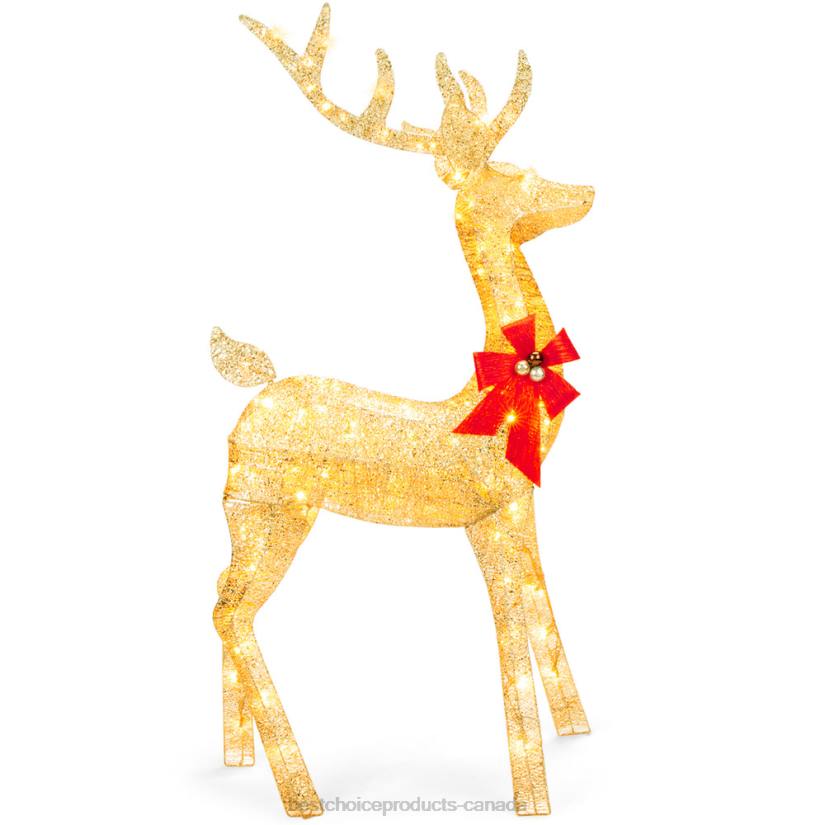 4LT265 Gold Best Choice Products 5ft 3D Pre-Lit Gold Glitter Christmas Reindeer Yard Decoration w/ 150 Lights