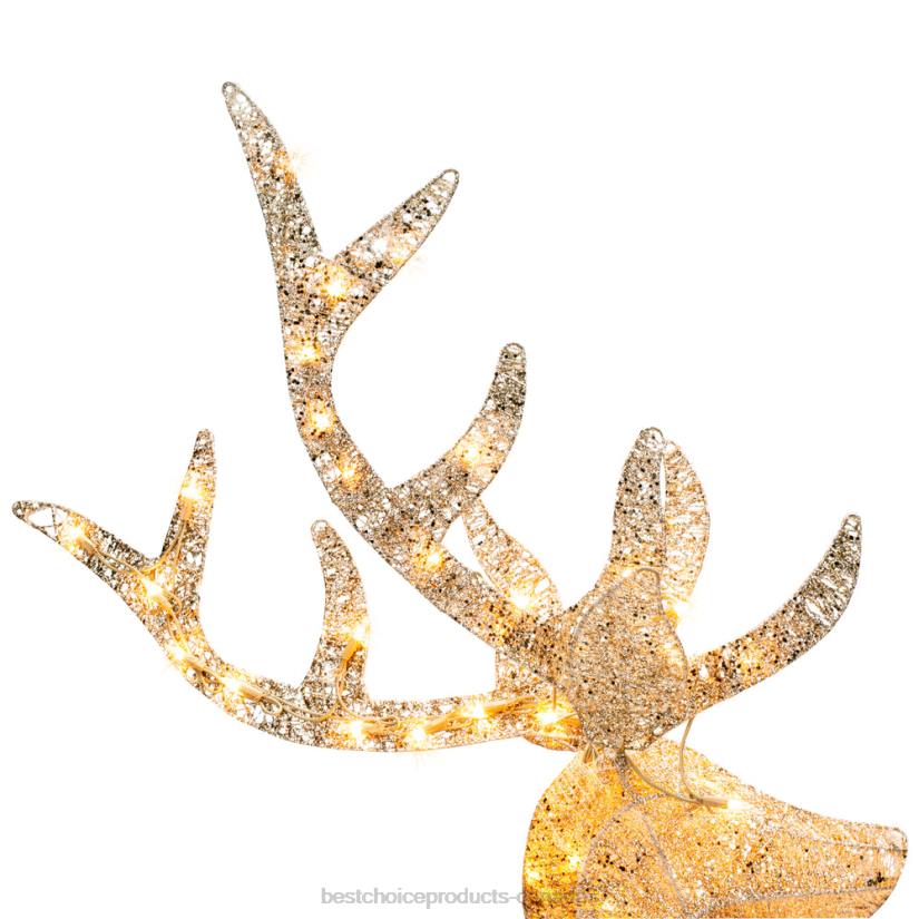 4LT265 Gold Best Choice Products 5ft 3D Pre-Lit Gold Glitter Christmas Reindeer Yard Decoration w/ 150 Lights