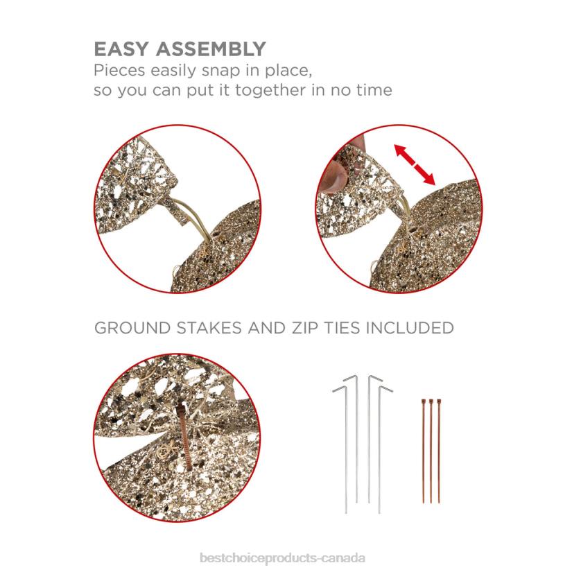 4LT265 Gold Best Choice Products 5ft 3D Pre-Lit Gold Glitter Christmas Reindeer Yard Decoration w/ 150 Lights