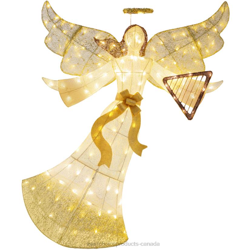 4LT268 Gold Best Choice Products Lighted Outdoor Angel Christmas Decoration w/ 140 Lights, Harp, Stakes