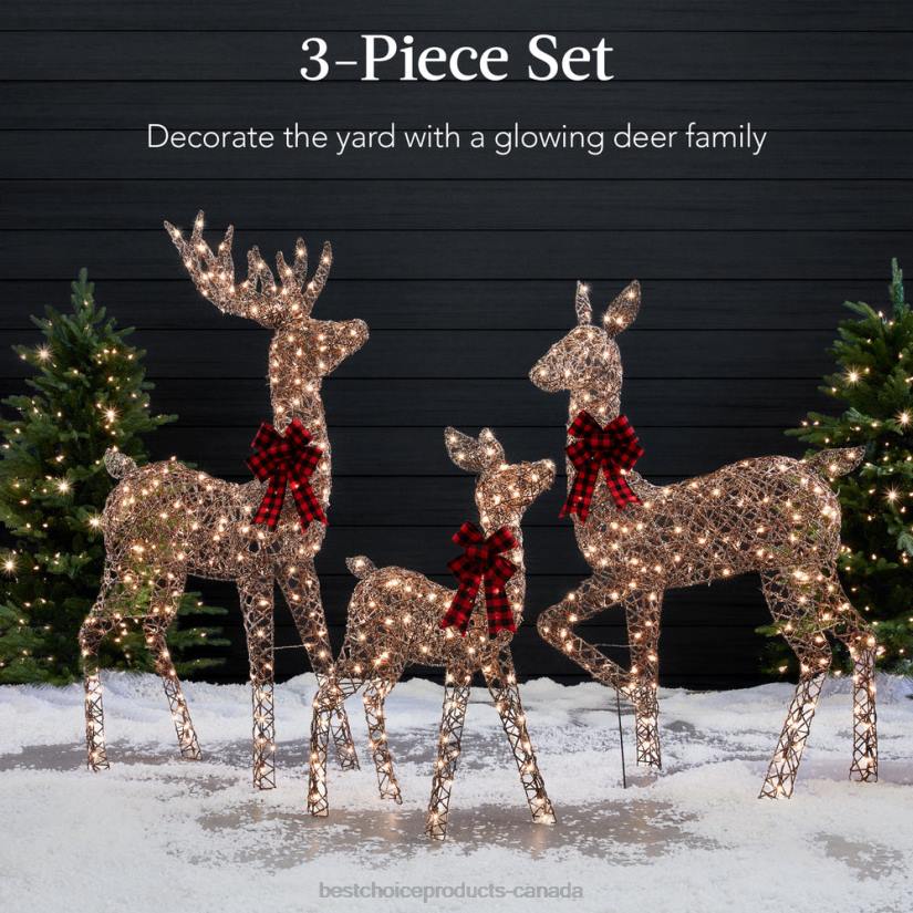 4LT269 Brown Best Choice Products 3-Piece Lighted Rattan Deer Family Outdoor Decor Set w/ 360 Lights