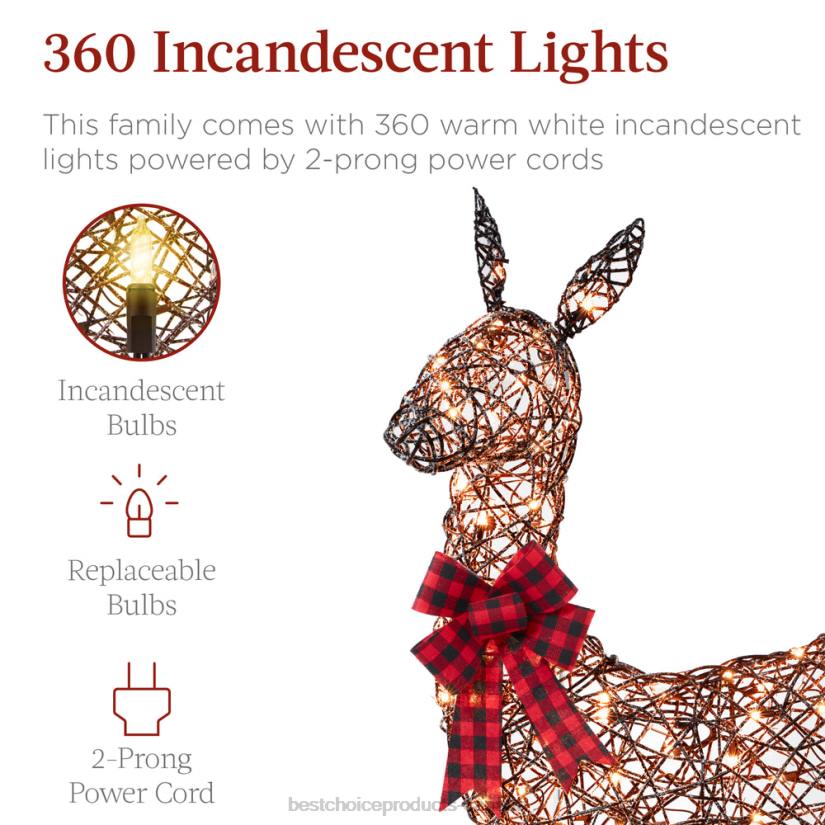 4LT269 Brown Best Choice Products 3-Piece Lighted Rattan Deer Family Outdoor Decor Set w/ 360 Lights