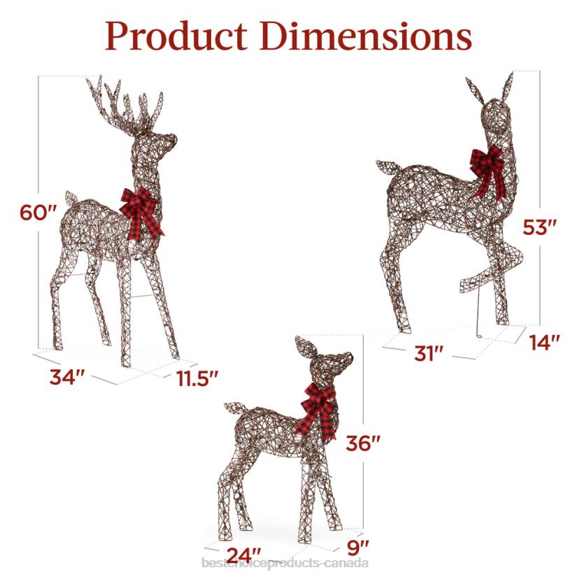 4LT269 Brown Best Choice Products 3-Piece Lighted Rattan Deer Family Outdoor Decor Set w/ 360 Lights