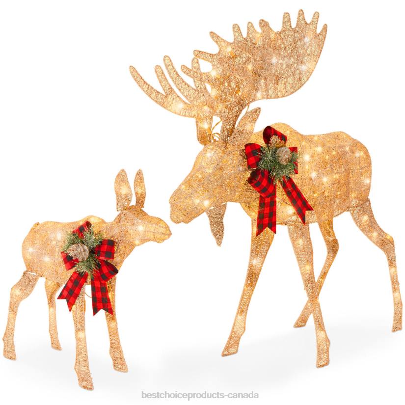 4LT270 Gold Best Choice Products 2-Piece Moose Family Lighted Outdoor Christmas Decoration Set w/ LED Lights