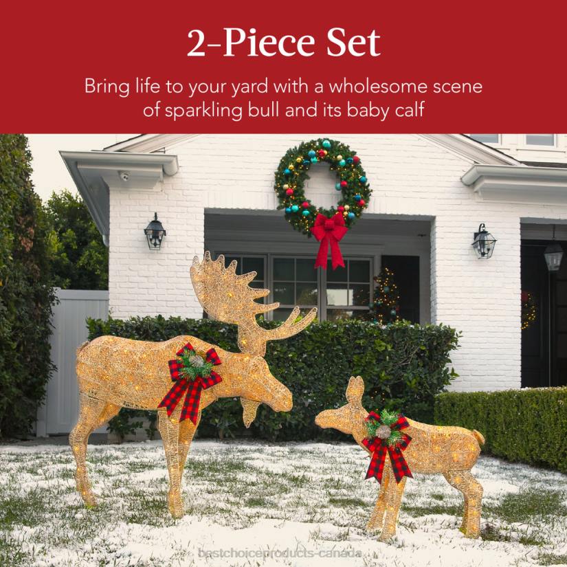 4LT270 Gold Best Choice Products 2-Piece Moose Family Lighted Outdoor Christmas Decoration Set w/ LED Lights