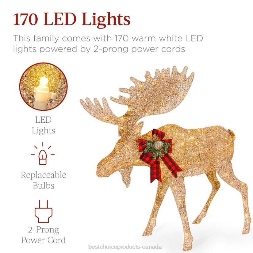 4LT270 Gold Best Choice Products 2-Piece Moose Family Lighted Outdoor Christmas Decoration Set w/ LED Lights