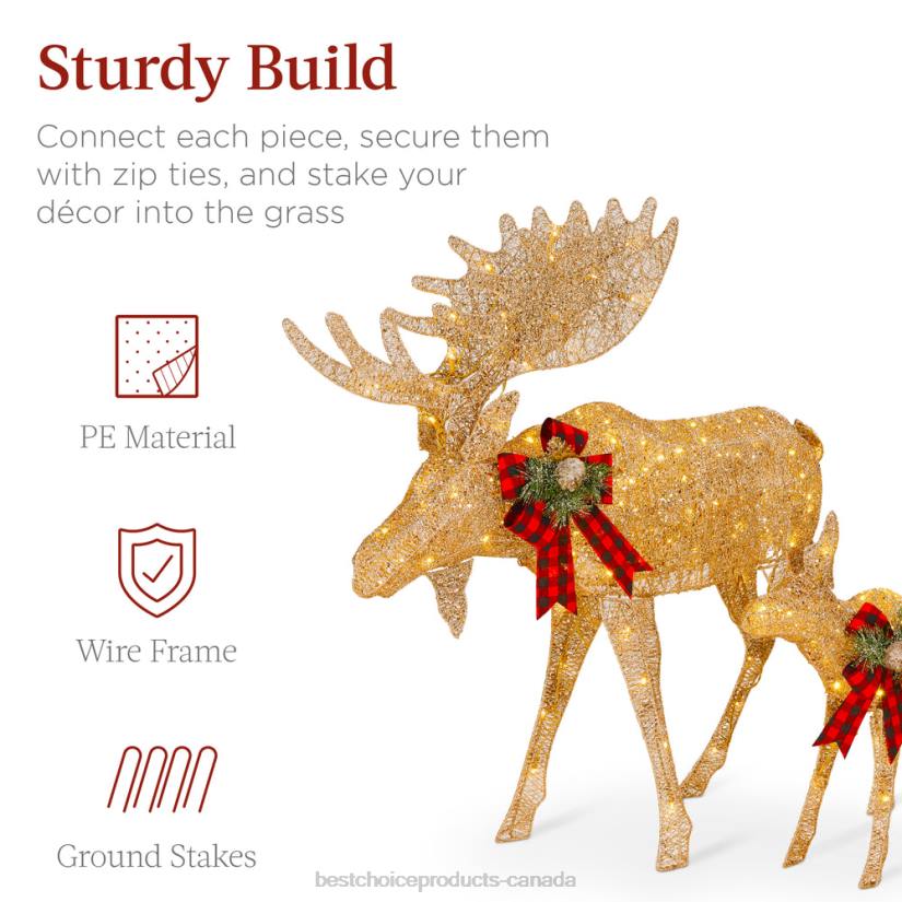 4LT270 Gold Best Choice Products 2-Piece Moose Family Lighted Outdoor Christmas Decoration Set w/ LED Lights