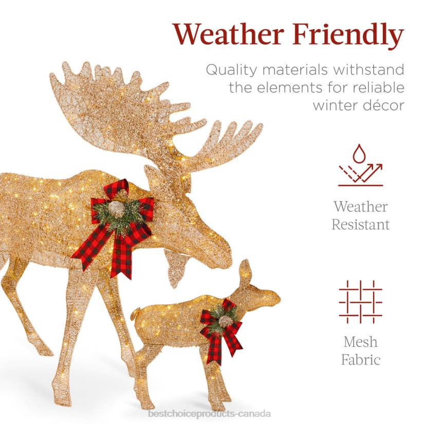 4LT270 Gold Best Choice Products 2-Piece Moose Family Lighted Outdoor Christmas Decoration Set w/ LED Lights