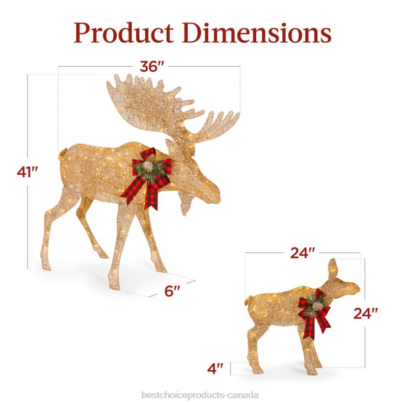 4LT270 Gold Best Choice Products 2-Piece Moose Family Lighted Outdoor Christmas Decoration Set w/ LED Lights