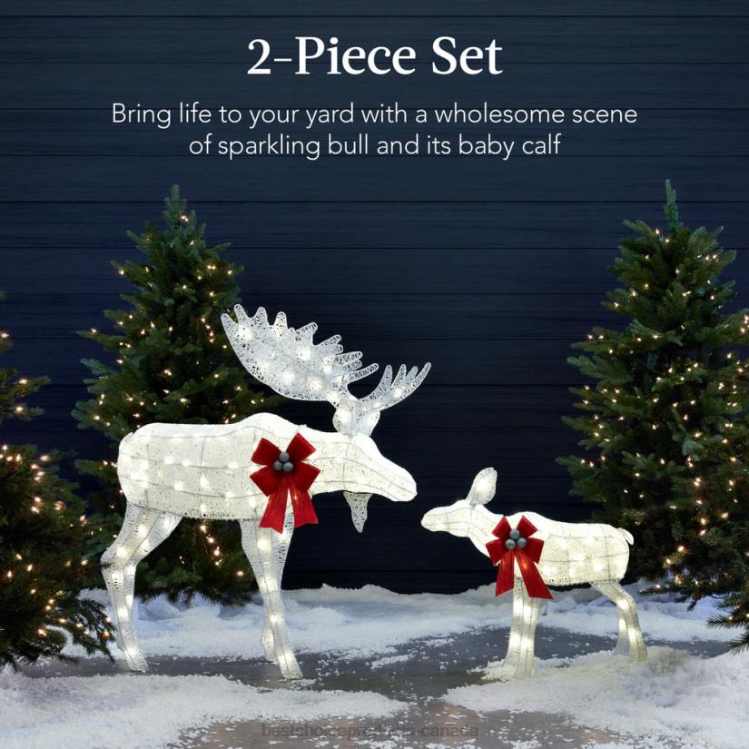 4LT271 White Best Choice Products 2-Piece Moose Family Lighted Outdoor Christmas Decoration Set w/ LED Lights