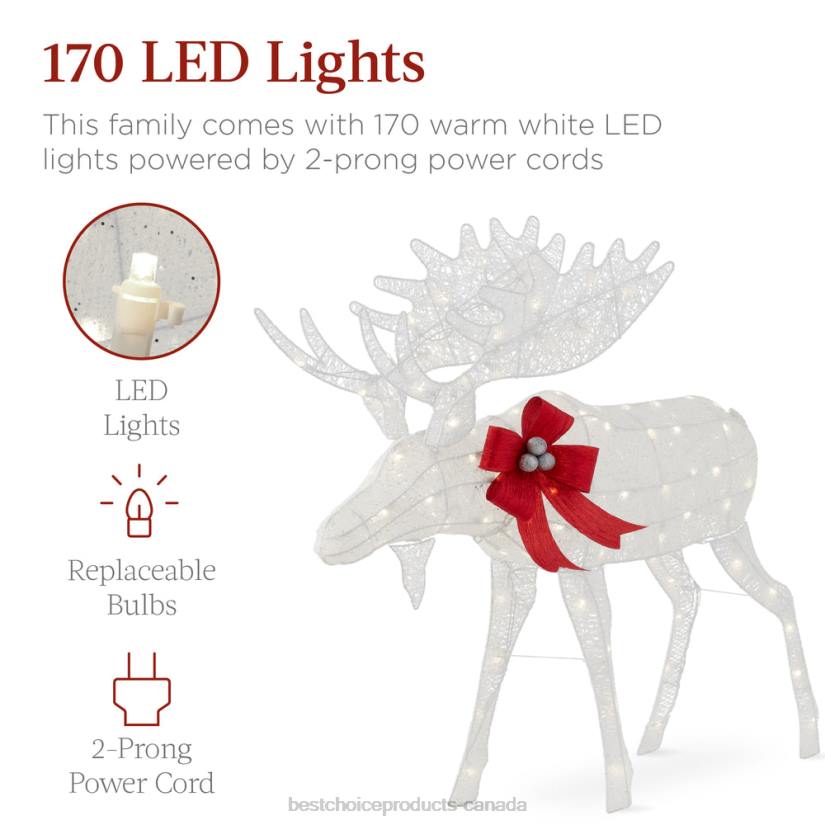 4LT271 White Best Choice Products 2-Piece Moose Family Lighted Outdoor Christmas Decoration Set w/ LED Lights