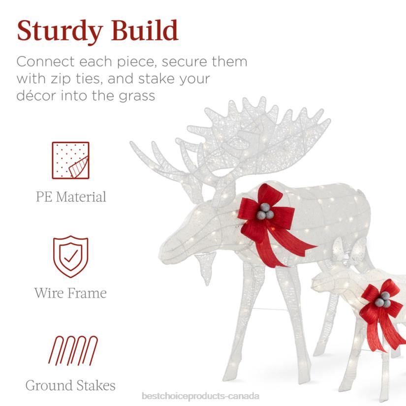 4LT271 White Best Choice Products 2-Piece Moose Family Lighted Outdoor Christmas Decoration Set w/ LED Lights