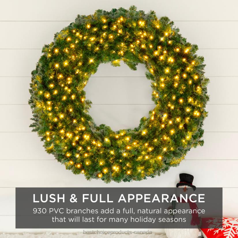 4LT295 Beauty Best Choice Products Pre-Lit Artificial Fir Christmas Wreath w/ LED Lights, Plug-In, PVC Tips