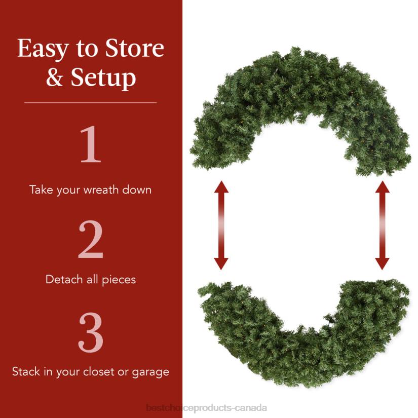4LT296 Beauty Best Choice Products Pre-Lit Artificial Fir Christmas Wreath w/ Red Bow, LED Lights