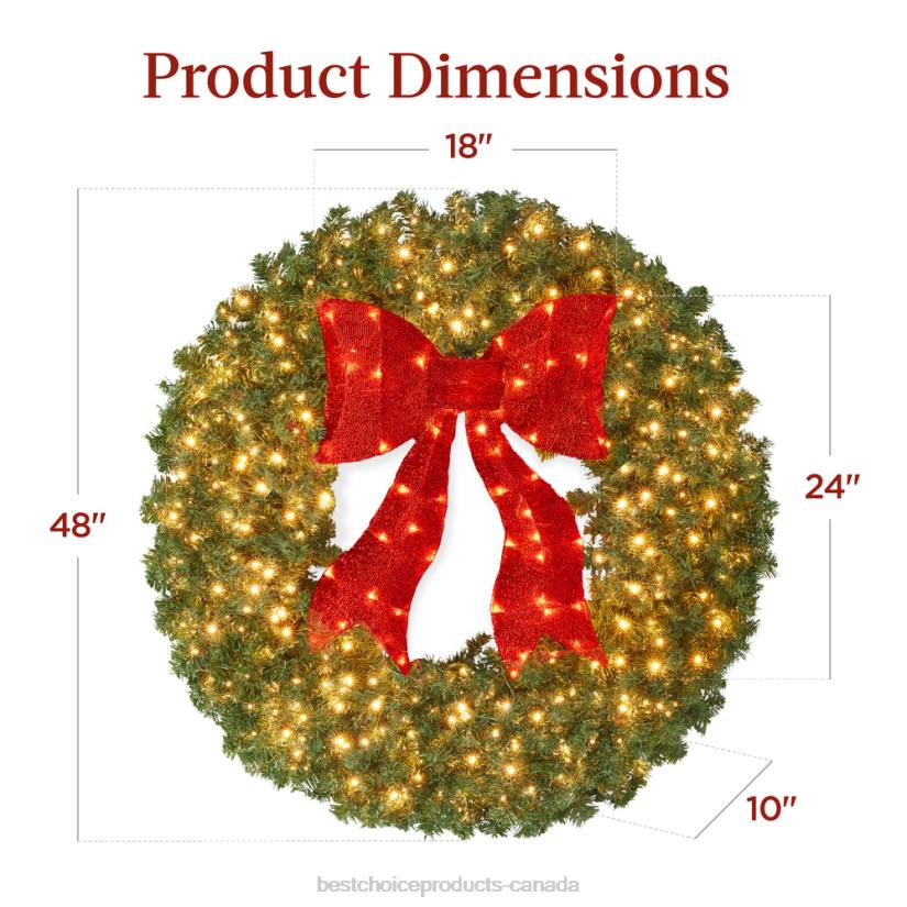 4LT296 Beauty Best Choice Products Pre-Lit Artificial Fir Christmas Wreath w/ Red Bow, LED Lights