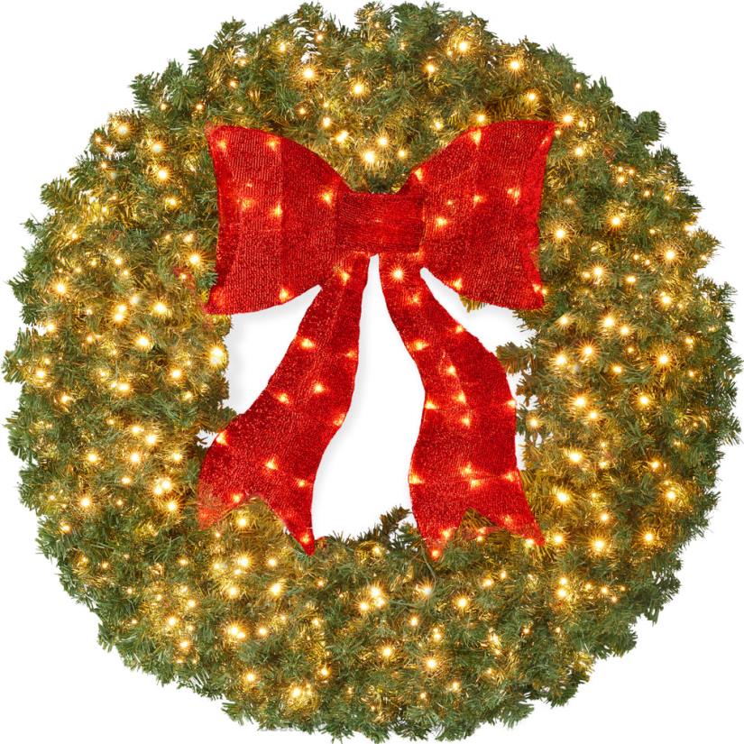 4LT297 Beauty Best Choice Products Pre-Lit Artificial Fir Christmas Wreath w/ Red Bow, LED Lights
