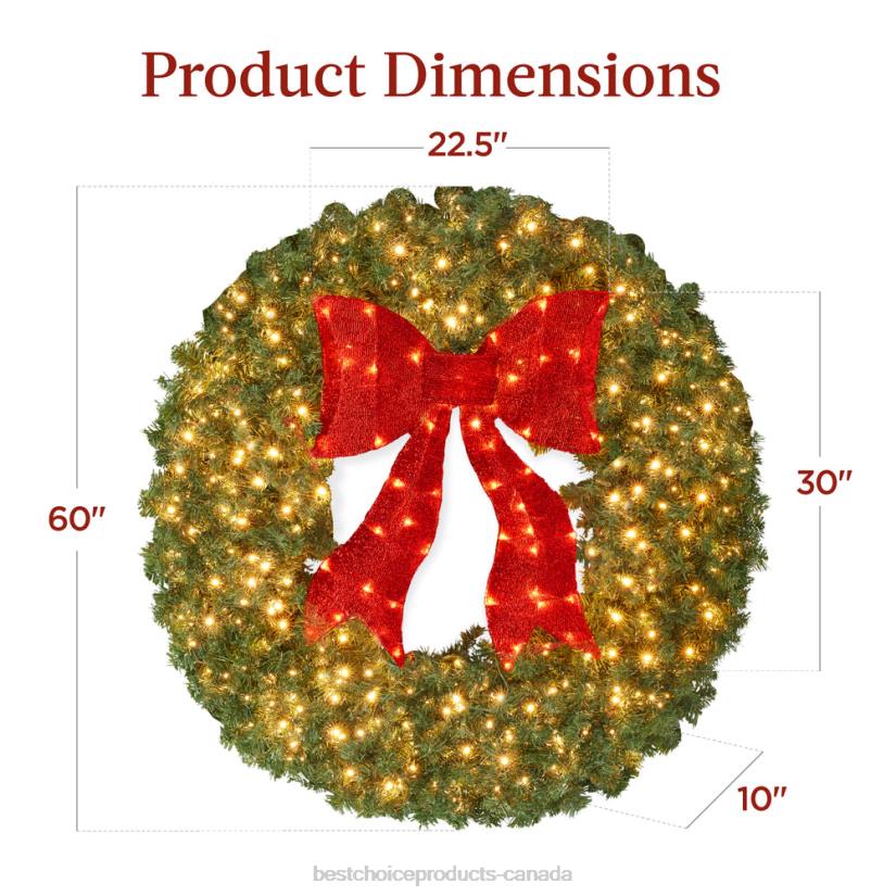 4LT297 Beauty Best Choice Products Pre-Lit Artificial Fir Christmas Wreath w/ Red Bow, LED Lights