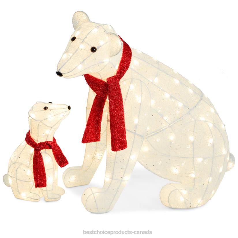 4LT298 Red/White Best Choice Products 2-Piece Lighted Polar Bear Family Outdoor Decor Set w/ LED Lights