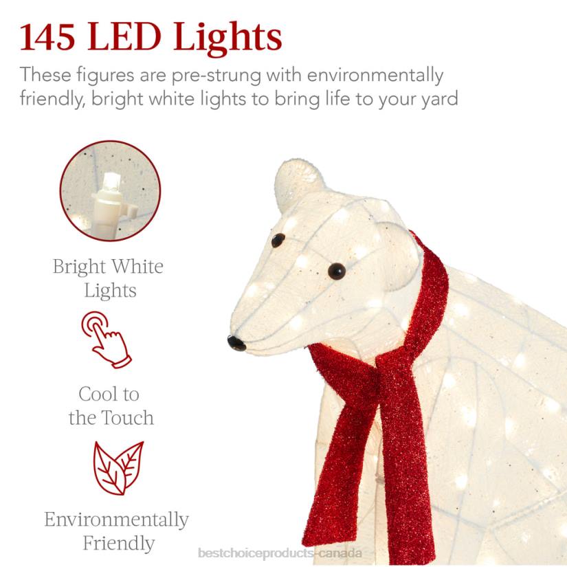 4LT298 Red/White Best Choice Products 2-Piece Lighted Polar Bear Family Outdoor Decor Set w/ LED Lights
