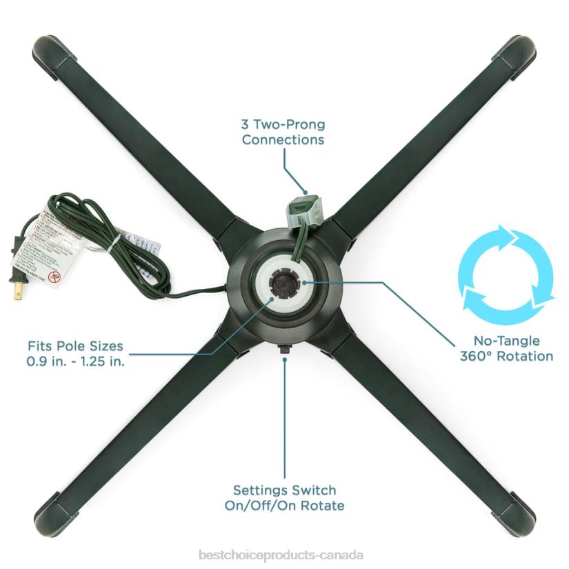 4LT2138 Black Best Choice Products 360-Degree Rotating Christmas Tree Stand w/ 3 Settings, 3 Outlets