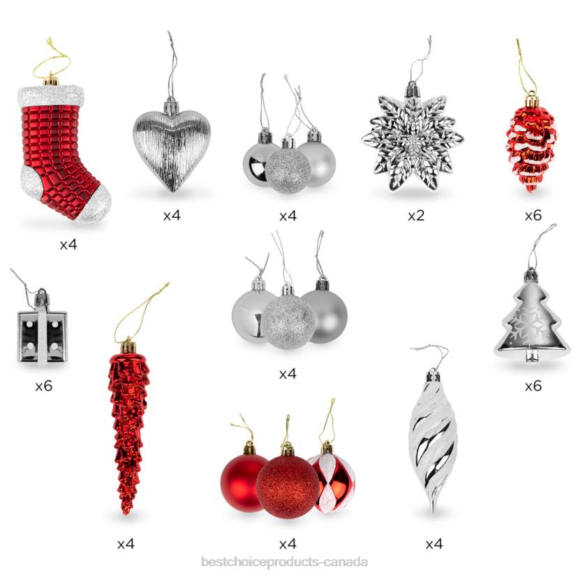 4LT2269 Red/Silver Best Choice Products Set of 72 Handcrafted Shatterproof Christmas Ornament Holiday Decorations