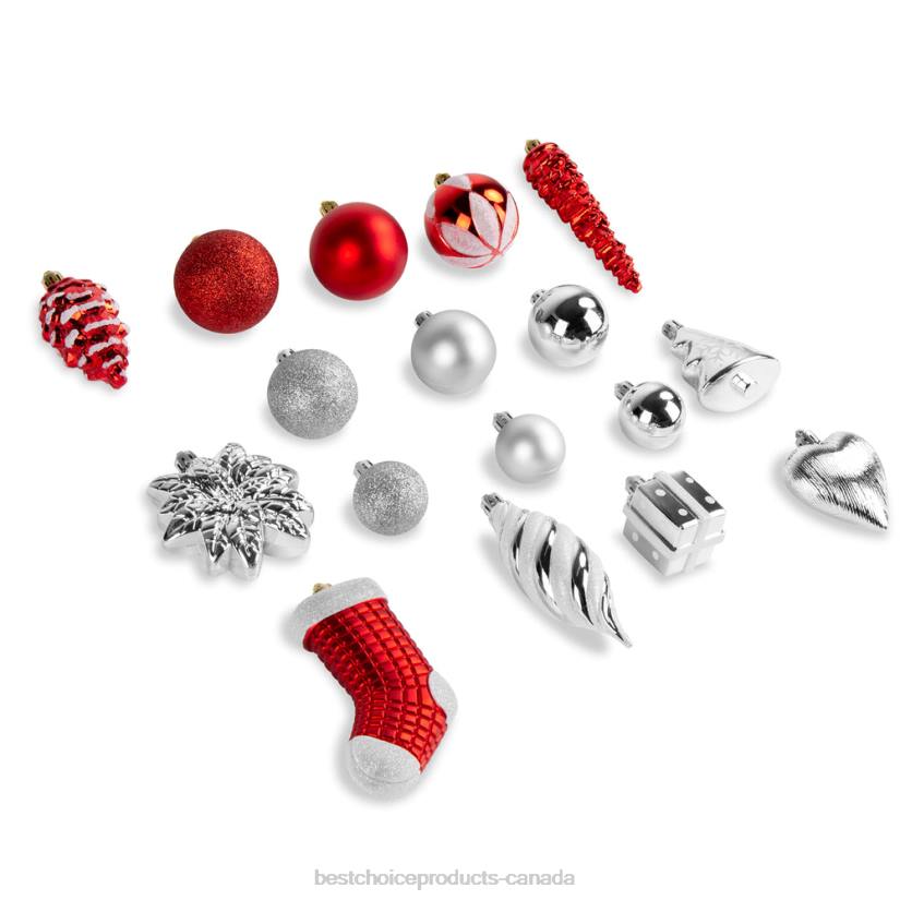 4LT2269 Red/Silver Best Choice Products Set of 72 Handcrafted Shatterproof Christmas Ornament Holiday Decorations