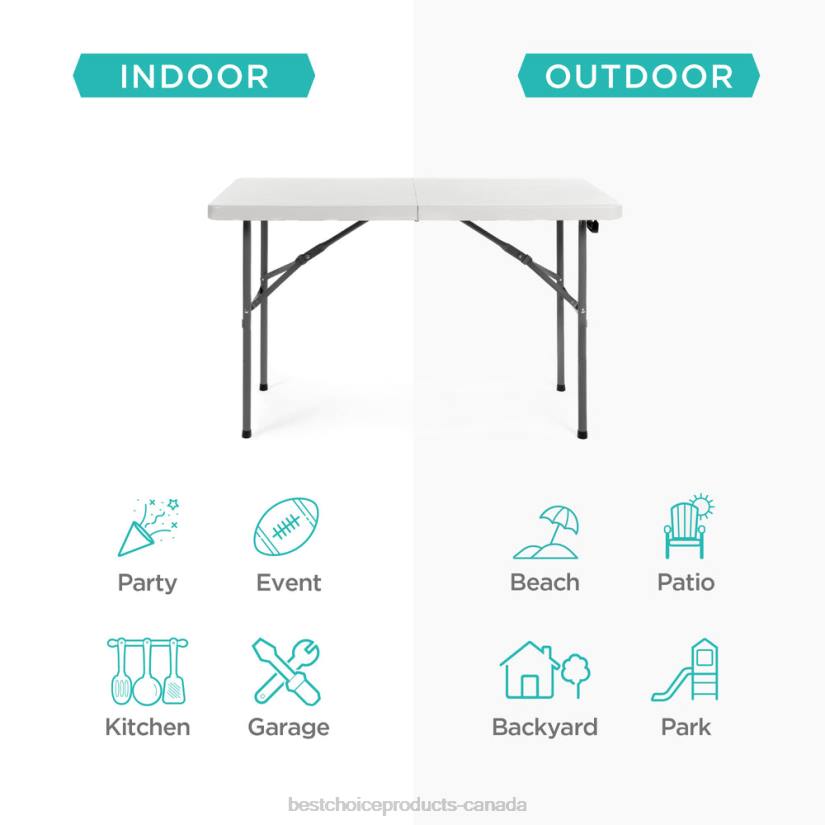 4LT2226 White Best Choice Products Portable Folding Plastic Dining Table w/ Handle, Lock