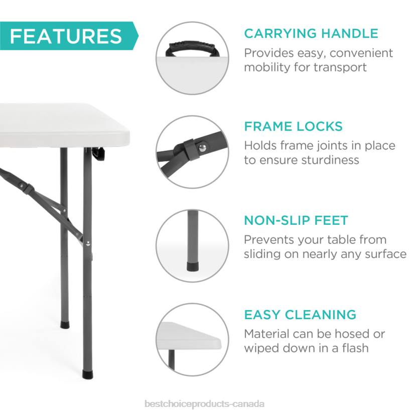 4LT2226 White Best Choice Products Portable Folding Plastic Dining Table w/ Handle, Lock