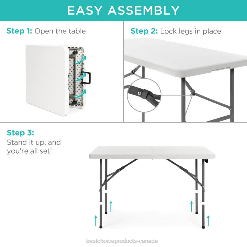4LT2226 White Best Choice Products Portable Folding Plastic Dining Table w/ Handle, Lock
